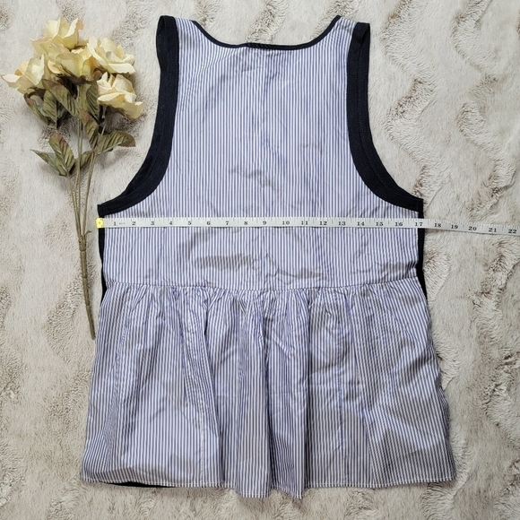 J Crew Silk Trapeze Vertical Stripe Back Linen Solid Front Panel Top Navy Size S - Picture 11 of 11